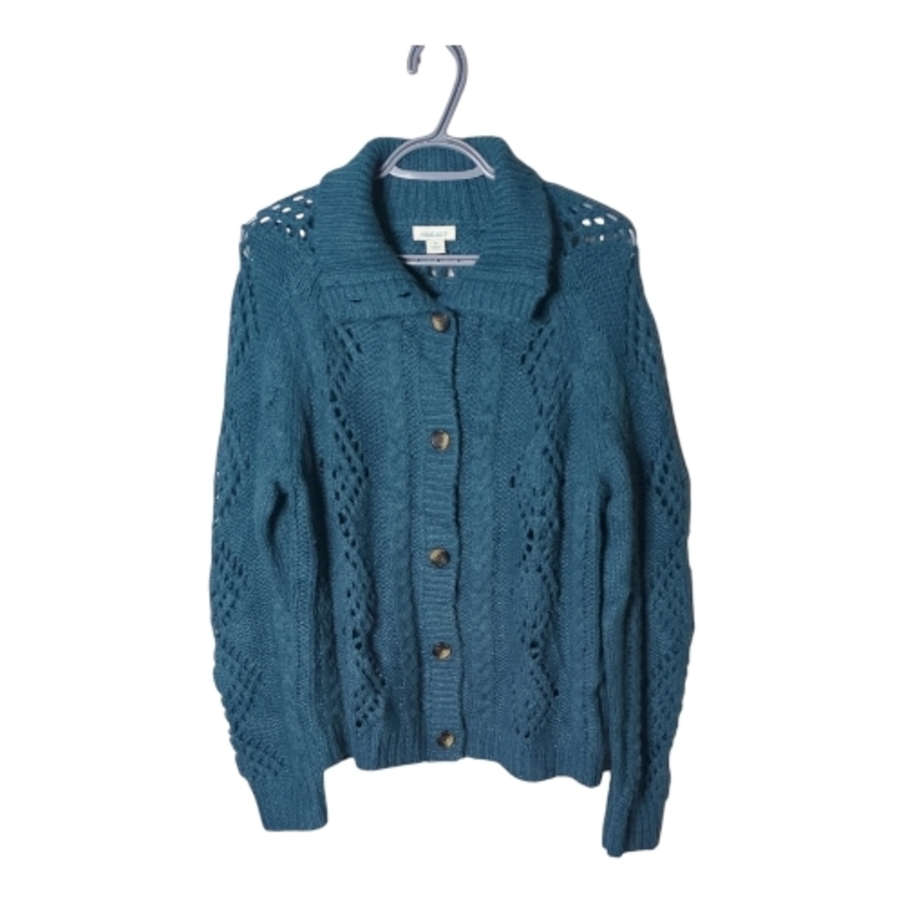 Sundance Winter Tryst Teal Knit Cardigan Button Down Wool Blend Size Medium